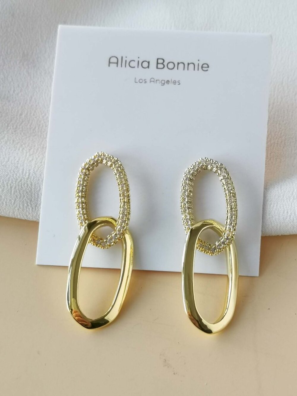 NEW Alicia Bonnie Sparkling Symphony Gold White Crystal Linked Hoop Earrings
